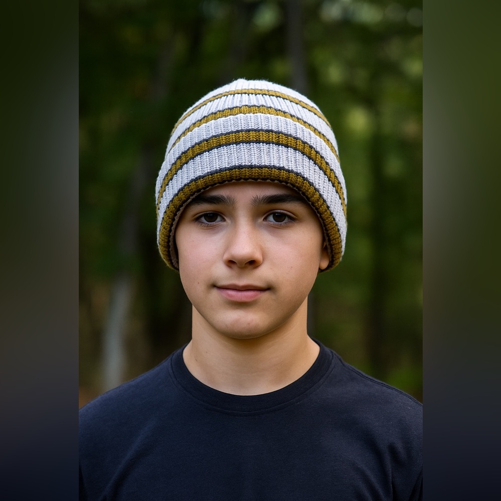 Goodfellow & Co Kids' Cream and Gold Striped Beanie